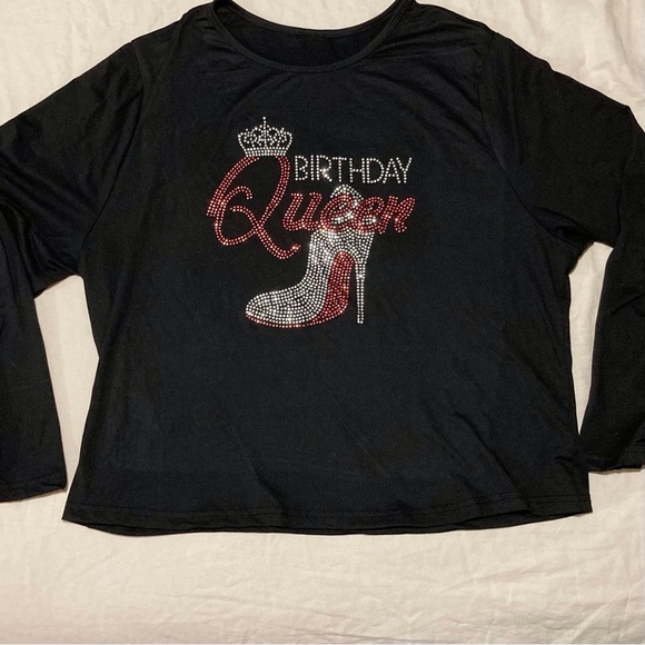 SHEIN Tops - SHEIN Birthday Queen Tee with Glittery Stiletto Design